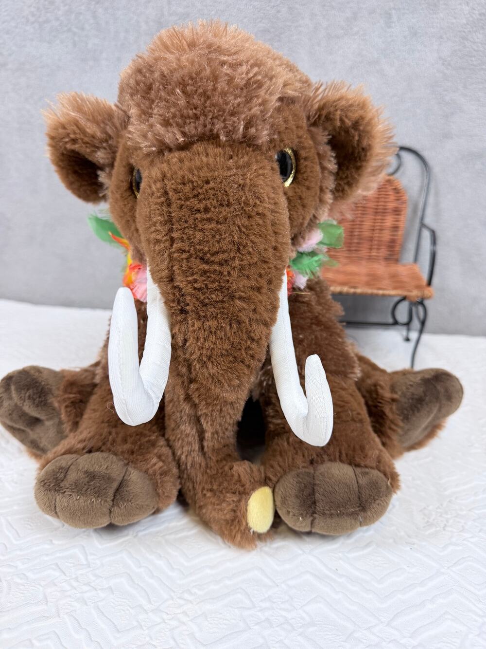 The Bear Factory Elephant Plush Stuffed Animal Brown Tusk Flower Lei Vintage